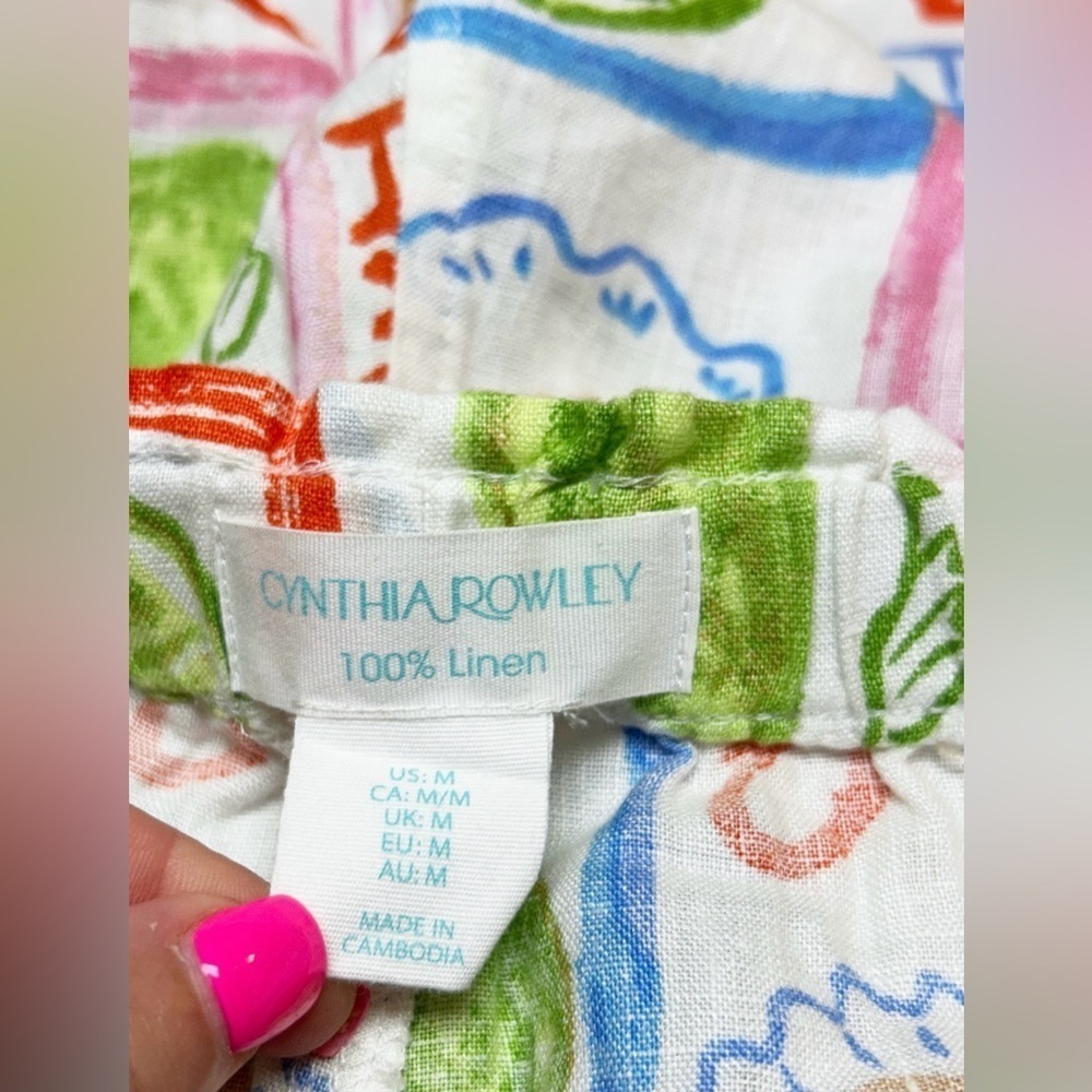 Cynthia Rowley 100% Linen Wide Leg Brunch Print Pants Size Medium NWOT Coastal - Picture 3 of 5